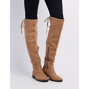 Tan over the knee thigh high boots